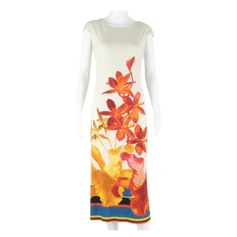 Issa Lined Womens Day Dress Beige Floral Sleeveless Midi L 1