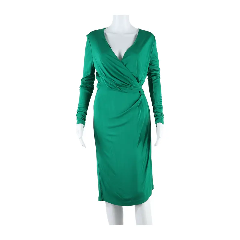 Issa Lined Womens Wrap Dress Green Long Sleeve Long Uk 10 1