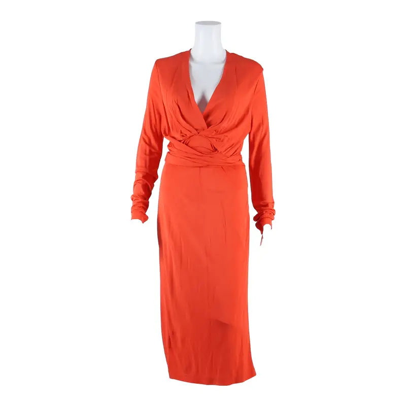 Issa Tie-Front Lined Womens Maxi Dress Red Long Sleeve Long Uk 14 1