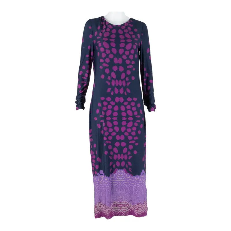 Issa Womens Day Dress Purple Spotted Long Sleeve Long M 1