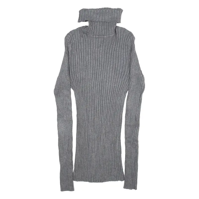It's Our Time Stretch Womens Jumper Grey Roll Neck Tight Knit M 1