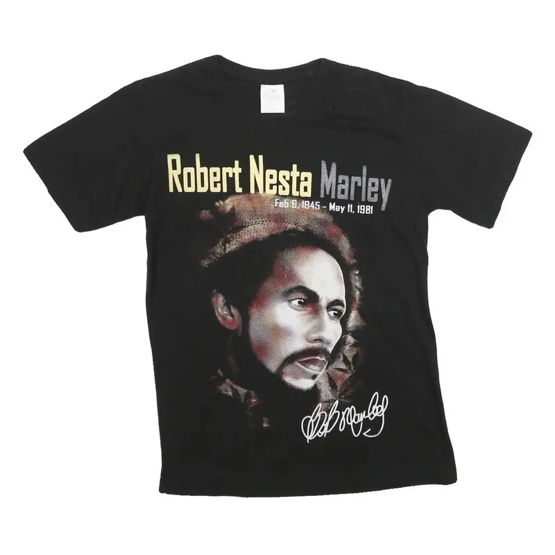 Ittierre Mens Black Bob Marley Graphic T-Shirt S Short Sleeve Crew Neck Cotton 1