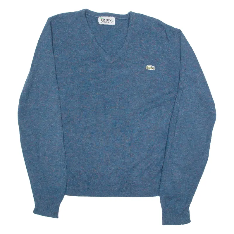 Izod Lacoste Mens Jumper Blue V-Neck Tight Knit M 1
