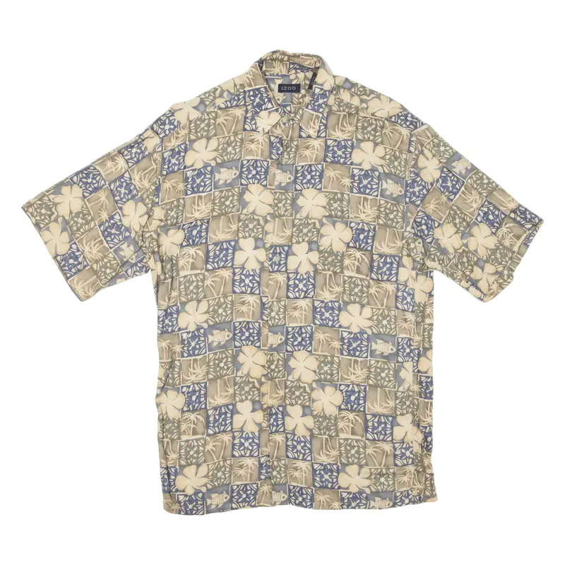 Izod Mens Hawaiian Shirt Blue Crazy Pattern S 1