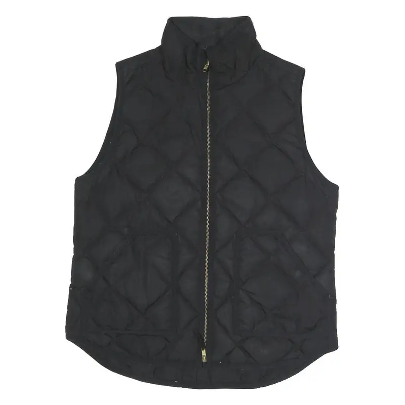 J.Crew Womens Black Quilted Jacket M Polyester Blend Zip Pockets Sleeveless 1