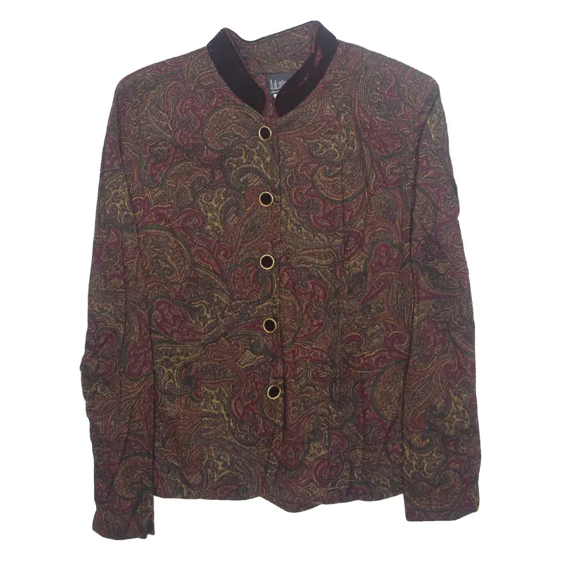 J.D Stone Womens Printed Blouse Brown Long Sleeve Paisley S 1