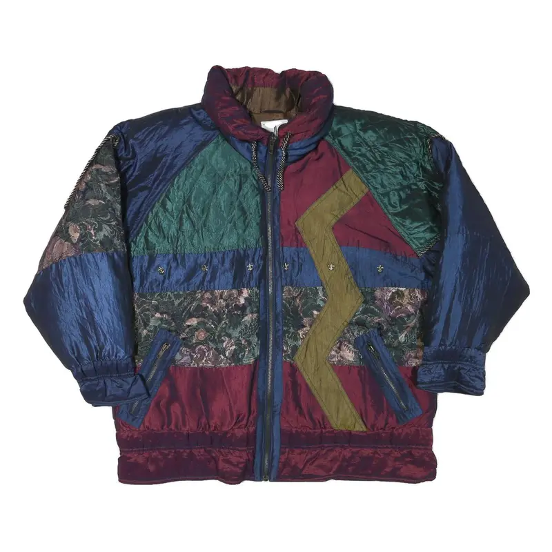 J Gallery Womens Blue Green Burgundy Mixed Pattern Jacket M Polyester Blend Zip 1