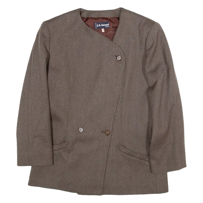 J.H.Farnell Womens Blazer Coat Brown Wool Striped M 1