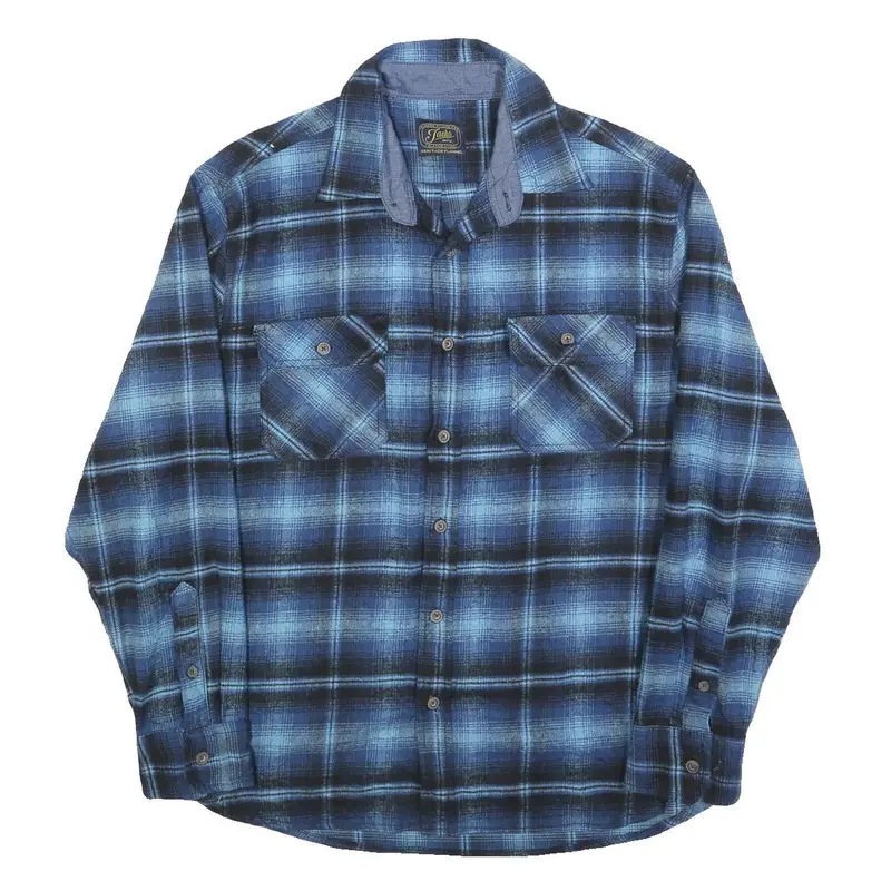 Jachs Mens Blue & Black Heritage Flannel Shirt Xl Classic Plaid Cotton Style 1