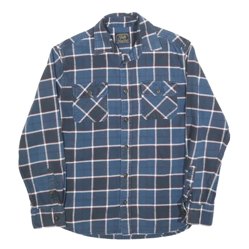 Jachs Mens Blue & White Check Shirt S Cotton Long Sleeve Casual Flannel 1