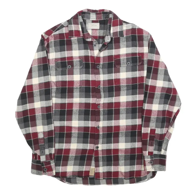 Jachs Mens Burgundy Black & Cream Check Shirt M Casual Cotton Long Sleeve 1