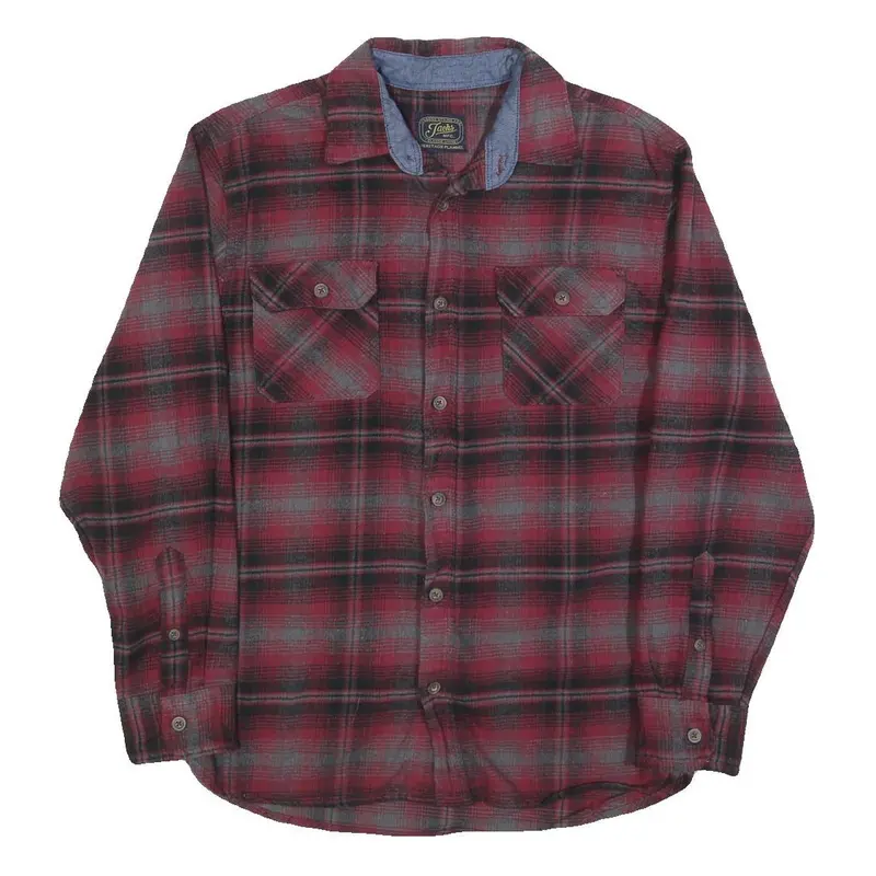 Jachs Mens Red & Grey Check Shirt L Cotton Blend Flannel Classic Button Up 1