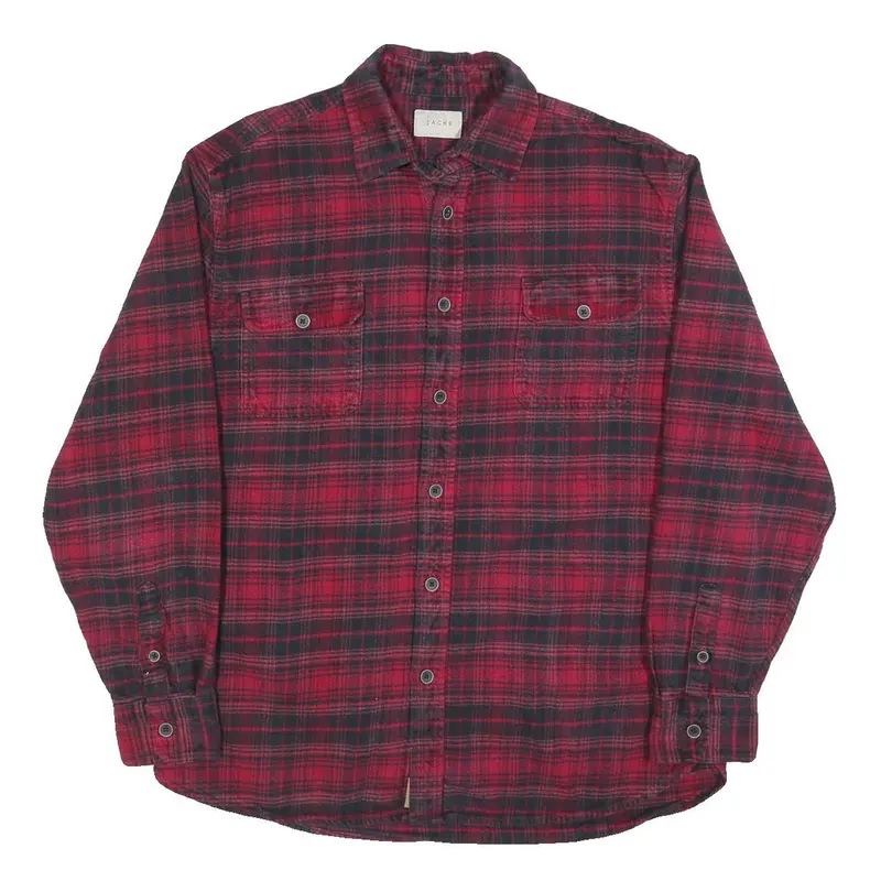 Jachs Womens Red & Black Check Cotton Shirt L Flannel Casual Button-Up 1