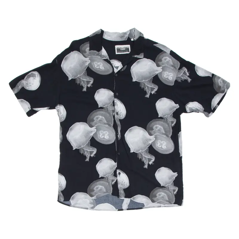 Jack & Jones Mens Shirt Black Viscose Crazy Pattern S 1