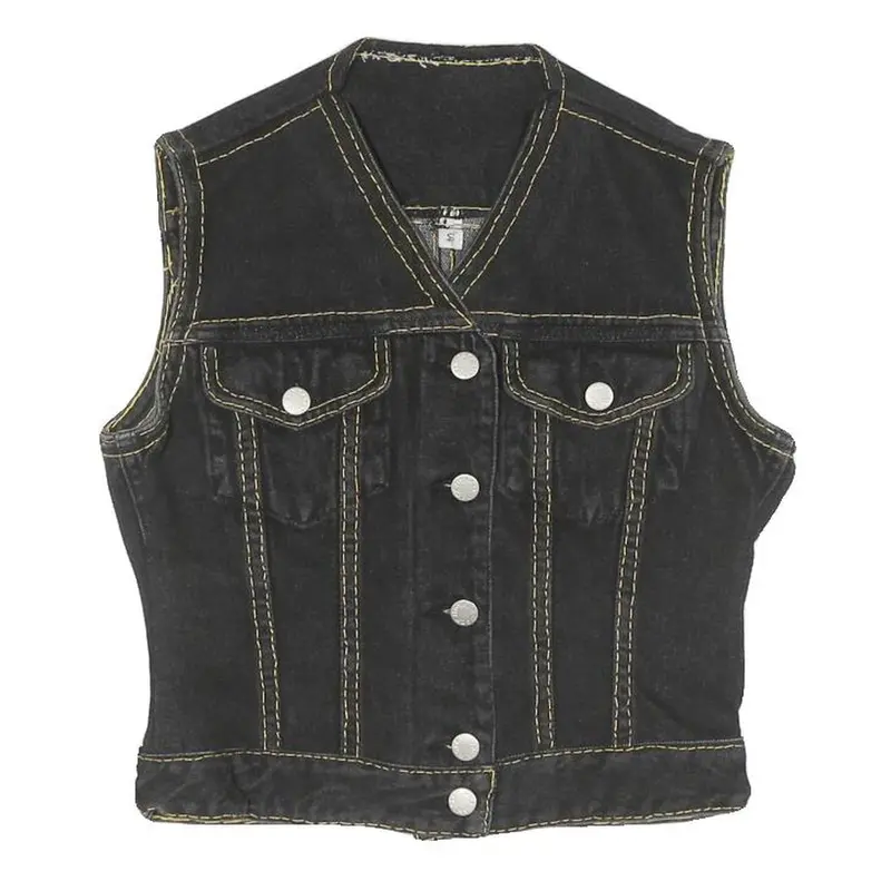 Jack Morgan Womens Black Cotton Sleeveless Button Jacket S Denim Vest Stylish 1