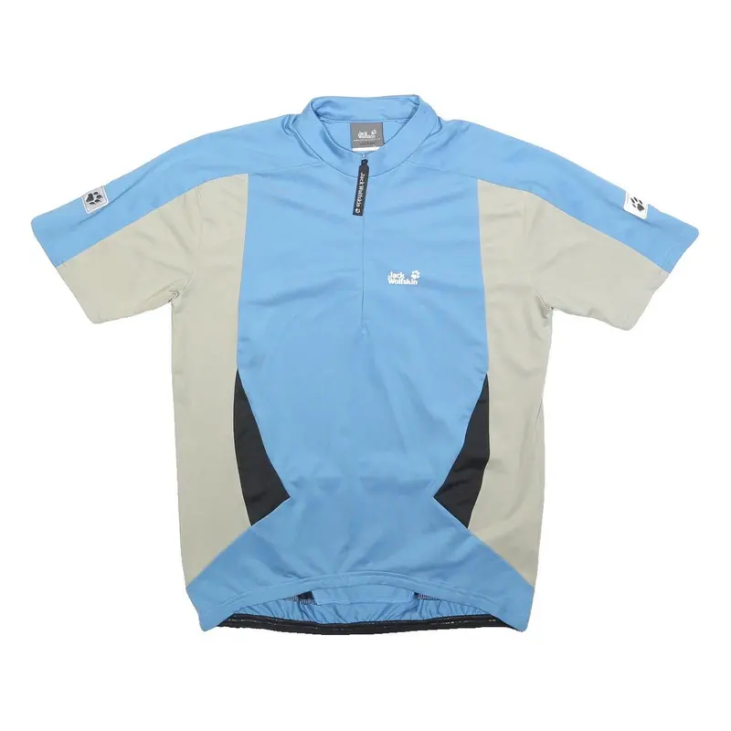 Jack Wolfskin Mens Blue & Beige Cycling T-Shirt M Short Sleeve 1/4 Zip Polyester 1
