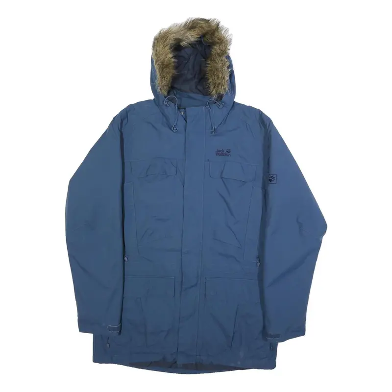 Jack Wolfskin Mens Blue Outdoor Jacket L Polyamide Plain Hooded Button Winter 1