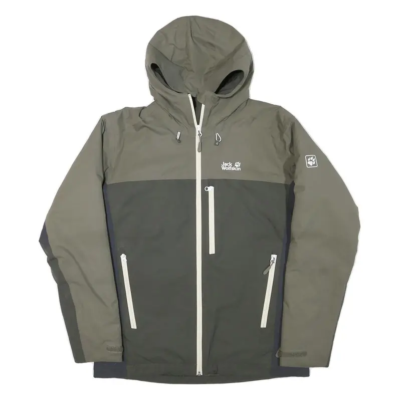 Jack Wolfskin Mens Green & Grey Outdoor Jacket S Cotton Blend Zip Hooded 1
