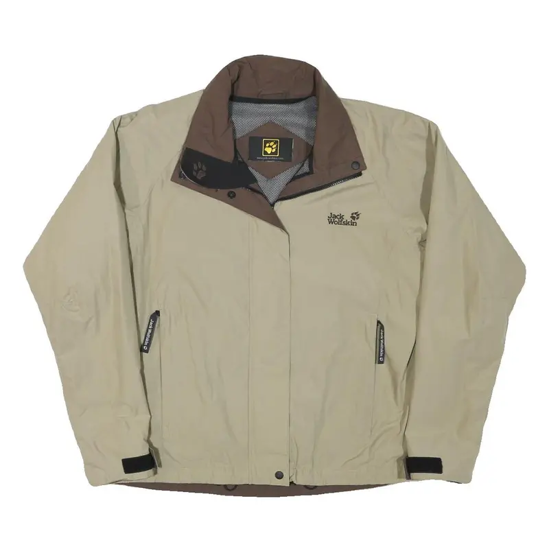Jack Wolfskin Womens Beige & Brown Outdoor Jacket L Polyester Blend Zip Casual 1
