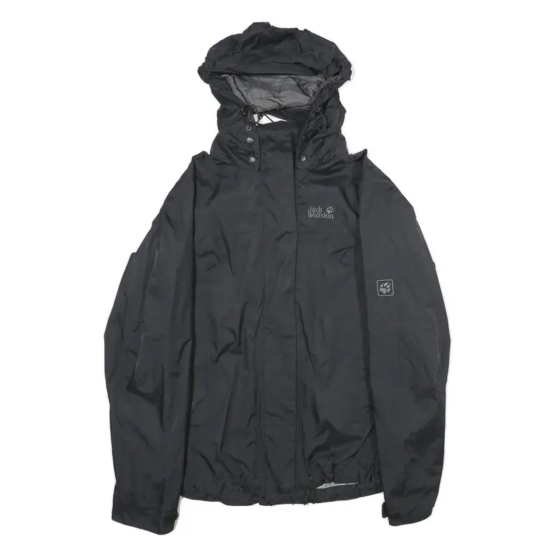 Jack Wolfskin Womens Black Outdoor Jacket M Nylon Plain Hooded Zip Weatherproof 1