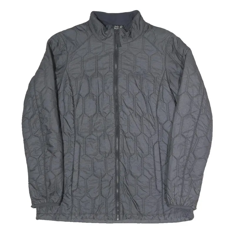 Jack Wolfskin Womens Grey & Charcoal Quilted Jacket Uk 12 Polyester Blend Zip 1