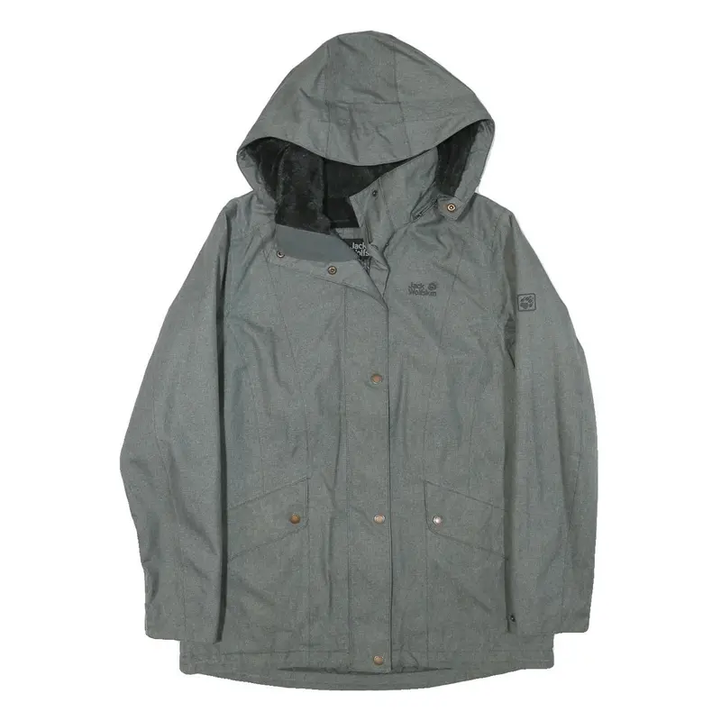 Jack Wolfskin Womens Grey Jacket M Polyester Blend Plain Zip Outdoor Hooded 1
