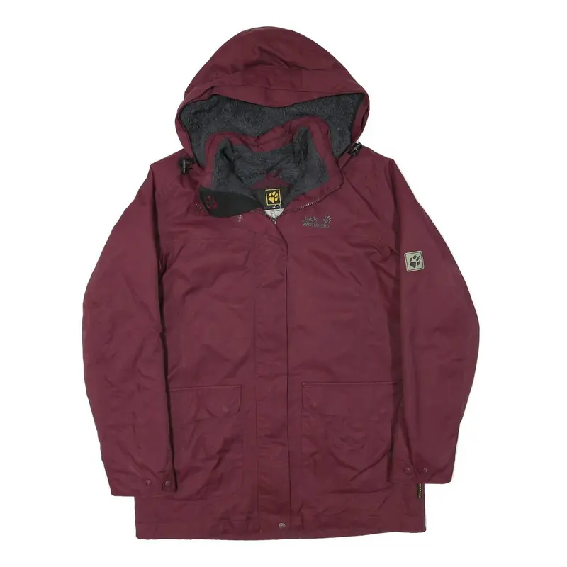 Jack Wolfskin Womens Maroon Jacket M Polyester Blend Plain Hooded Zip Outdoor 1