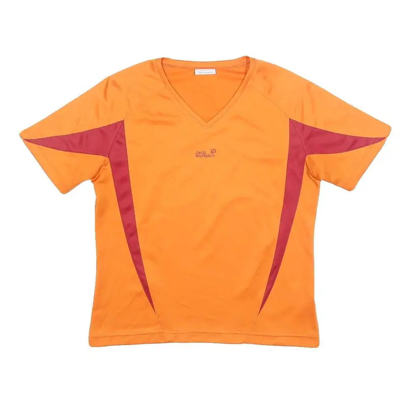 Jack Wolfskin Womens Orange & Burgundy Modern T-Shirt S Short Sleeve V-Neck 1