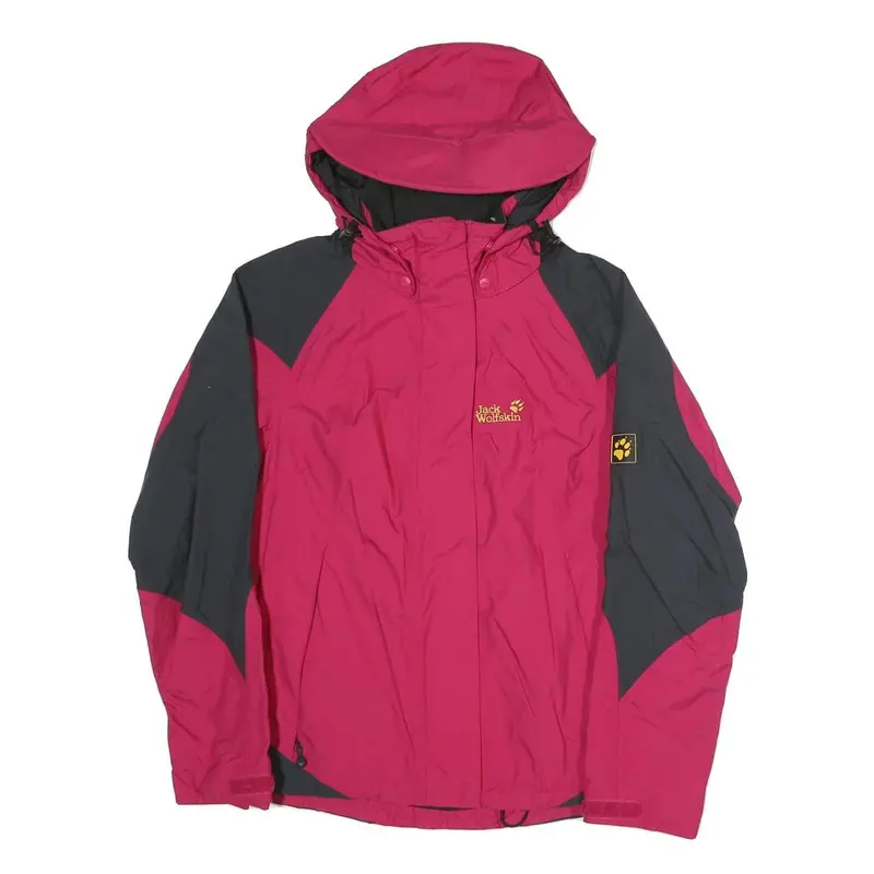 Jack Wolfskin Womens Pink & Grey Outdoor Jacket Uk 10 Polyester Blend Zip Hooded 1