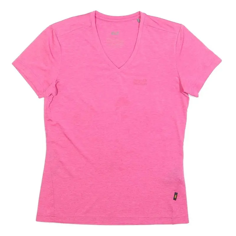 Jack Wolfskin Womens Pink T-Shirt S Short Sleeve V-Neck Lightweight Sport 1