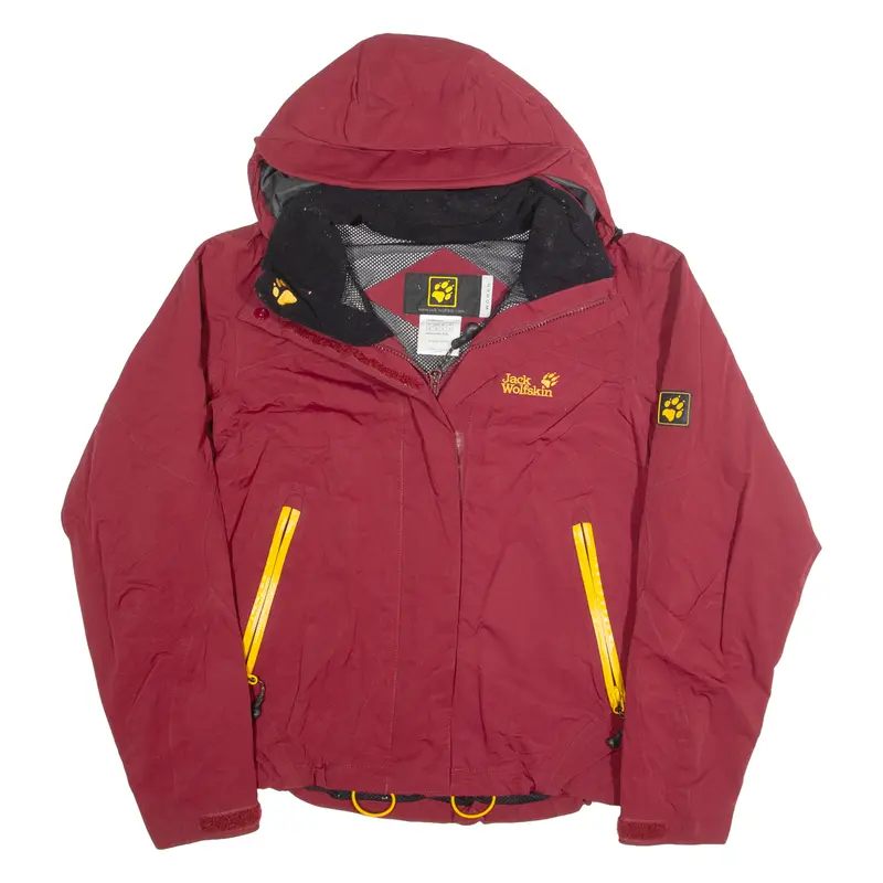 Jack Wolfskin Womens Rain Jacket Maroon Hooded Uk 10 1