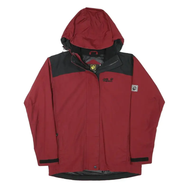 Jack Wolfskin Womens Red & Black Outdoor Jacket Uk 10 Polyester Blend Zip Hooded 1