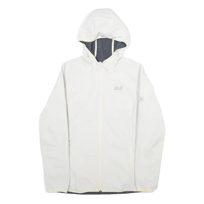 Jack Wolfskin Womens White Hooded Jacket L Polyester Softshell Outdoor Zip 1