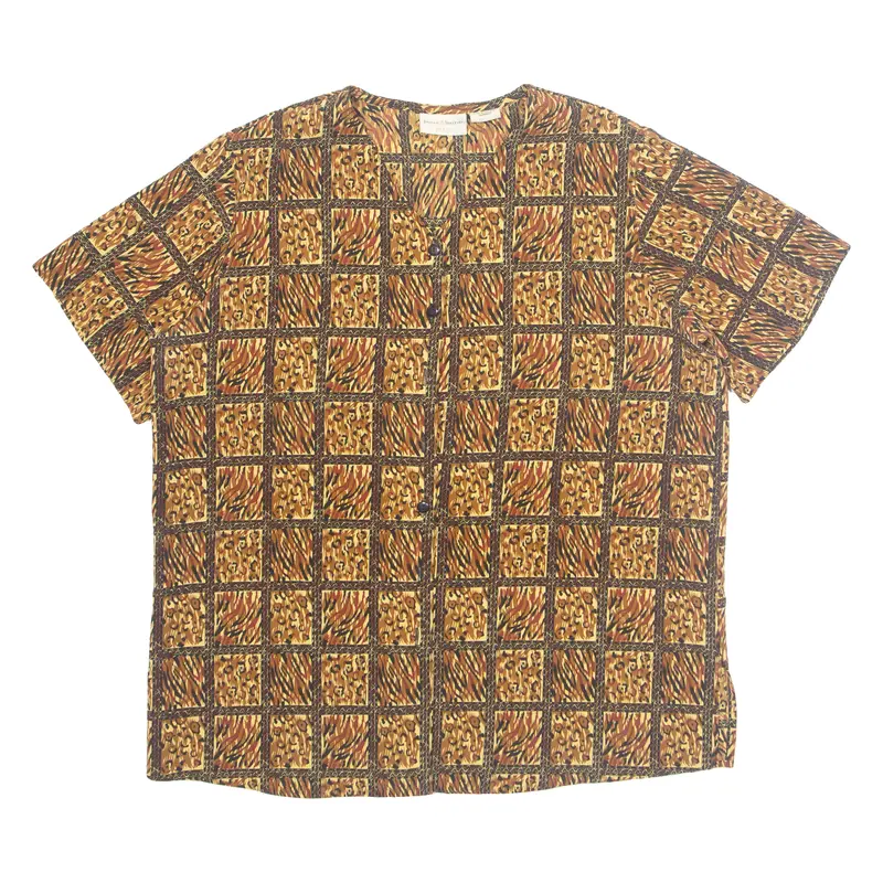 Jaclyn Smith Womens Printed Blouse Brown V-Neck Animal Print L 1