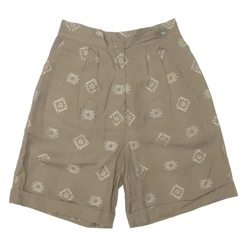 Jacques Fath Pleated Womens Casual Shorts Green Relaxed 90S Xs W26 1