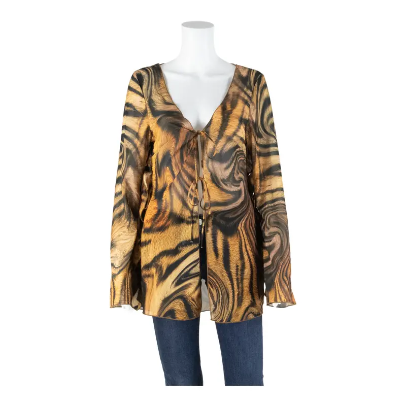 Jaded Womens Kimono Top Brown Long Sleeve Animal Print S 1