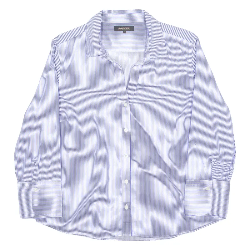 Jaeger Pinstripe Womens Shirt Blue Striped Long Sleeve Uk 16 1
