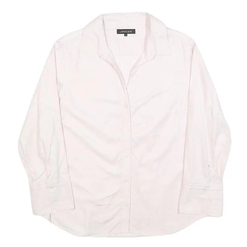 Jaeger Womens White Shirt Long Sleeve Collared Button Neck Uk 14 Classic Cotton 1