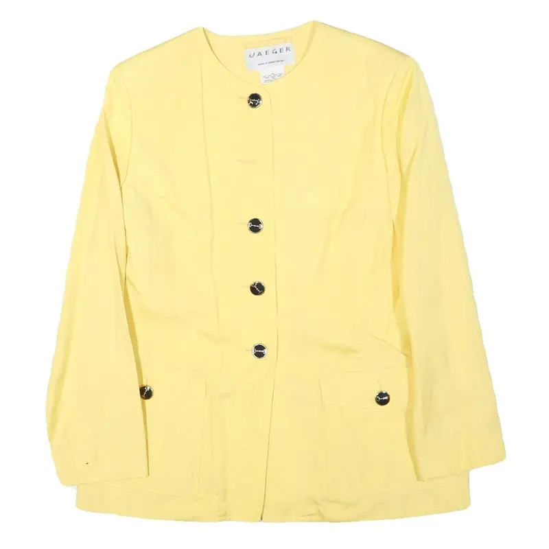 Jaeger Womens Yellow Linen Blend Button Jacket Uk 16 Classic Tailored 1