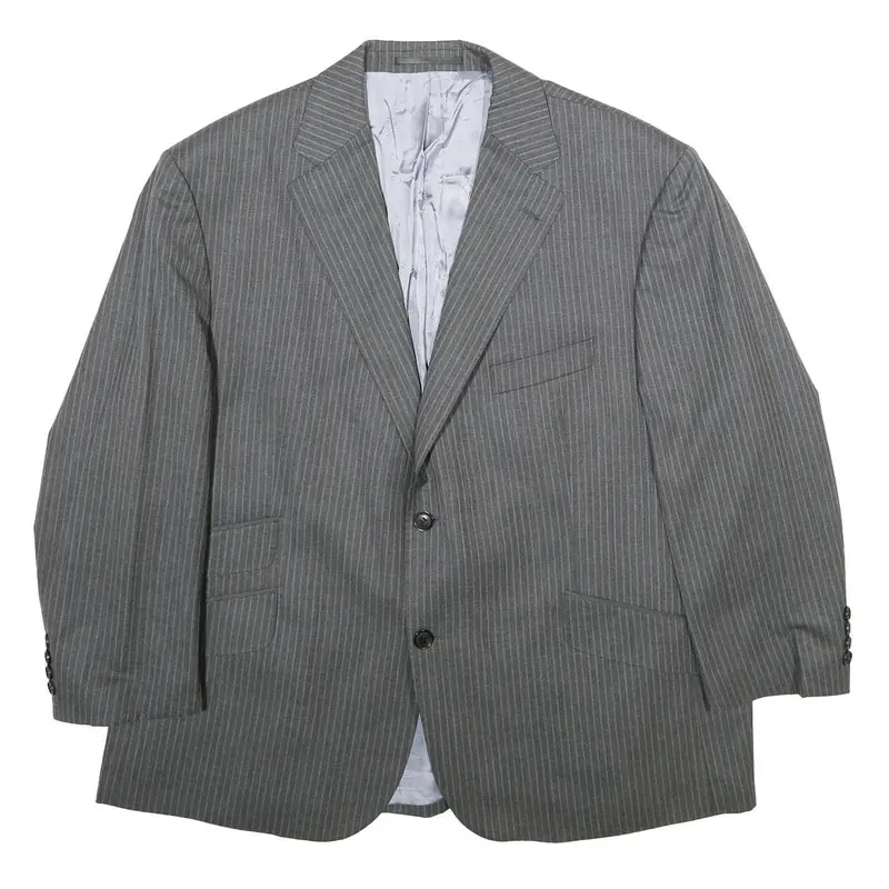 Jaguar Mens Grey Pinstripe Wool Jacket 2Xl Button Closure Classic Tailored 1