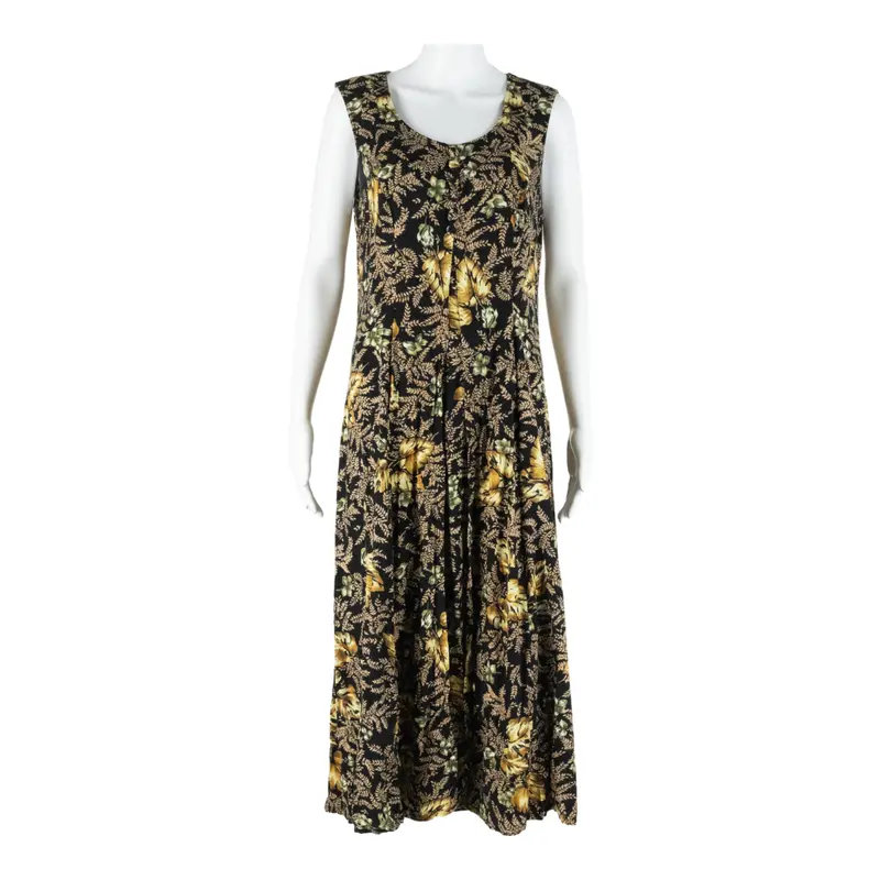 Jamie Brooke Womens Day Dress Black Floral Sleeveless Midi L 1