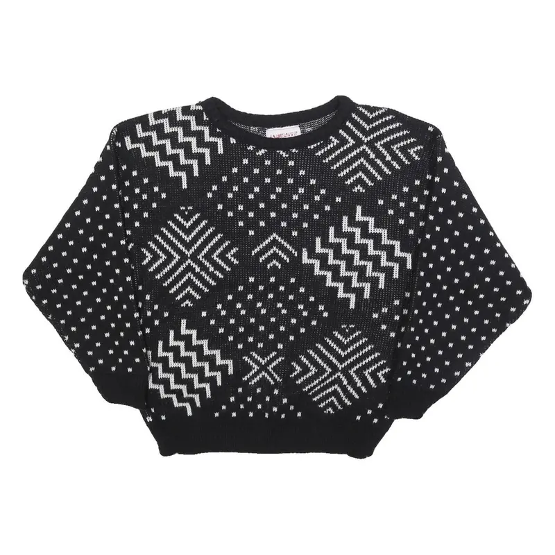 Janenits Womens Black & White Patterned Jumper Crew Neck Basic Knit S Stylish 1