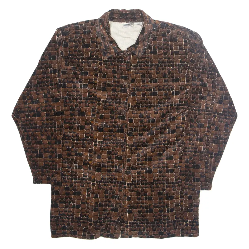 Jason Maxwell Womens Printed Shirt Brown Collared 90S Crazy Pattern M 1