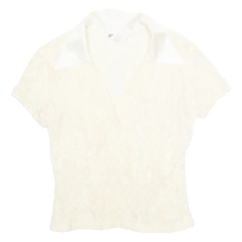 Jazz Sport Sheer Womens Blouse Cream V-Neck Nylon S 1