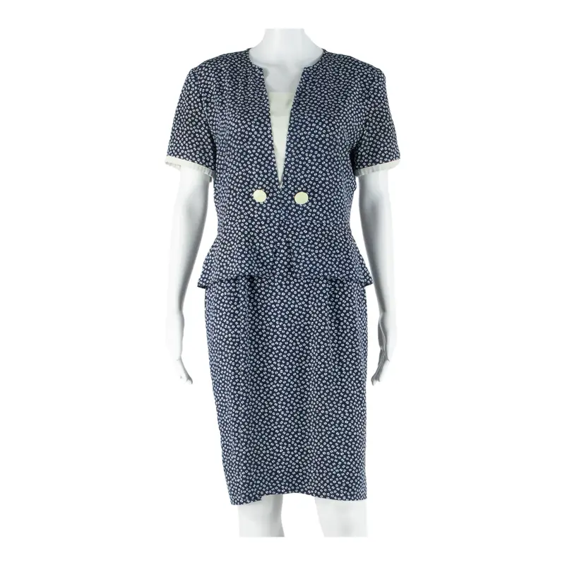 Jean Bailey Womens Pencil Dress Blue Spotted Short Sleeve Knee Length S 1