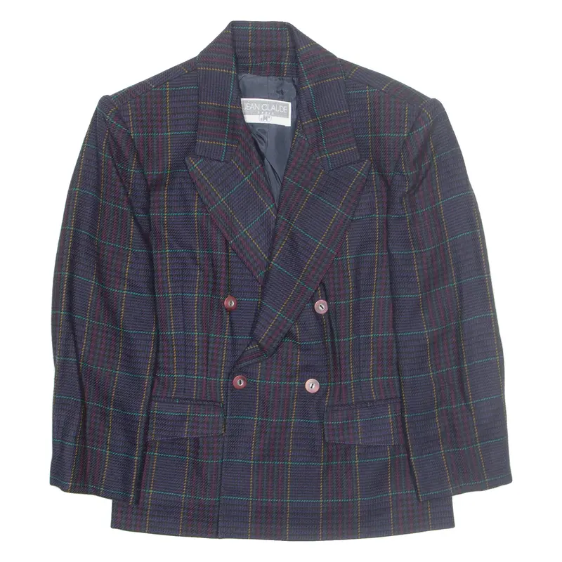 Jean Claude Paris Womens Blazer Jacket Blue Wool Plaid M 1
