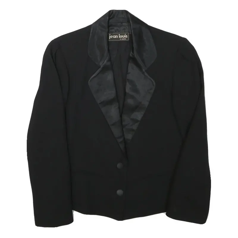 Jean Louis Womens Black Jacket Xs Polyester Blend Button Closure Satin Collar 1