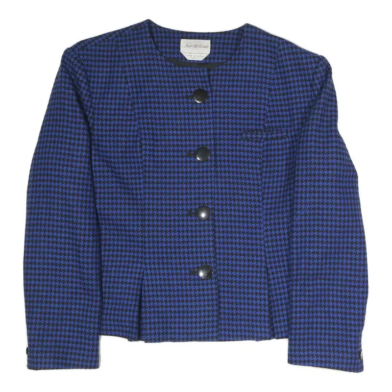Jean St Louis Womens Blue & Black Houndstooth Coach Jacket L Polyester Blend 1