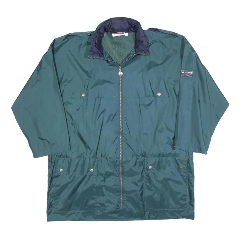 Jeantex Mens Green & Navy Zip Up Jacket L Polyester Lightweight Casual 1