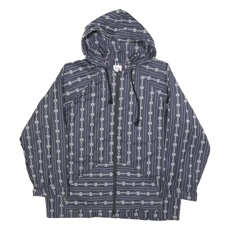 Jenni Womens Blue Patterned Zip Hoodie L Cotton Blend Casual Everyday Wear 1